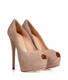 Give ladylike looks a dose of retro-glamour in Giuseppe Zanottis towering suede peep-toes - Peep-toe, overlasted platform, exposed wafer platform - Stiletto heel - Wear as a statement finish to tailored knit dresses or chic business separates Give ladylike looks a dose of retro-glamour in Giuseppe Zanottis towering suede peep-toes - Peep-toe, overlasted platform, exposed wafer platform - Stiletto heel - Wear as a statement finish to tailored knit dresses or chic business separates