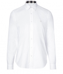 Casual and cool with its classic styling and super soft cotton, Burberry Brits white button-down is a timeless choice for all 4 seasons - Cutaway collar, long sleeves, buttoned cuffs, button-down front, tonal embroidered logo at chest, shirttail hemline - Classic straight silhouette - Wear with chinos and bright leather loafers Casual and cool with its classic styling and super soft cotton, Burberry Brits white button-down is a timeless choice for all 4 seasons - Cutaway collar, long sleeves, buttoned cuffs, button-down front, tonal embroidered logo at chest, shirttail hemline - Classic straight silhouette - Wear with chinos and bright leather loafers