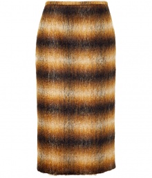 Channel retro-chic style with this figure-enhancing mohair-blend skirt from Michael Kors - Fitted silhouette, back slit, concealed back zip closure, all-over abstract check print - Wear with a tie-neck blouse and classic pumps