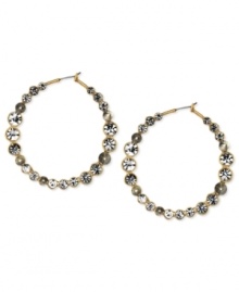 Stunningly stylish. This pair of hoop earrings from RACHEL Rachel Roy is crafted from gold-tone and silver-tone mixed metal with glass stones adding texture. Approximate drop: 2 inches. Approximate diameter: 2 inches. Stunningly stylish. This pair of hoop earrings from RACHEL Rachel Roy is crafted from gold-tone and silver-tone mixed metal with glass stones adding texture. Approximate drop: 2 inches. Approximate diameter: 2 inches.