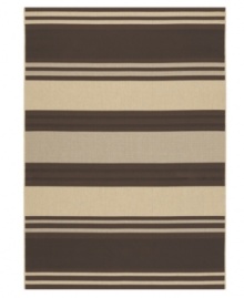 Soothing stripes of chocolate and cream add delicious texture to any ordinary space. Made from structured-weave polypropylene, this indoor/outdoor rug from Couristan is 100% recyclable and resistant to fading, mildew and mold. Soothing stripes of chocolate and cream add delicious texture to any ordinary space. Made from structured-weave polypropylene, this indoor/outdoor rug from Couristan is 100% recyclable and resistant to fading, mildew and mold.
