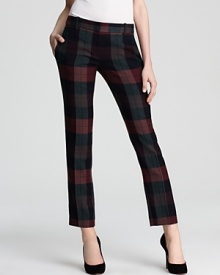 Plaid-print panels smarten up these office-perfect Theory pants, cut from sumptuous wool.