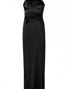 The perfect party frock for your most festive events, Steffen Schrauts wrapped bodice gown is a super feminine choice with an exquisitely tailored fit - Removable adjustable spaghetti straps, wrapped bodice, hidden back zip, kick-pleat - Form-fitting, floor length - Team with sleek pumps and a shimmering metallic box clutch