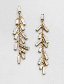 Sparking baguette stones in two sizes on a link chain. Glass stones12k goldplatingDrop, about 3.25Post backImported Sparking baguette stones in two sizes on a link chain. Glass stones12k goldplatingDrop, about 3.25Post backImported