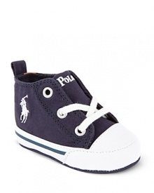 A cute classic for your preppy baby boy, the hi-top Montauk sneaker is crafted in breathable canvas and features a 2-ring lace up closure for easy on-off. A cute classic for your preppy baby boy, the hi-top Montauk sneaker is crafted in breathable canvas and features a 2-ring lace up closure for easy on-off.