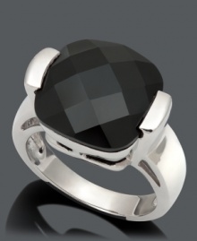 The foundation of fashion is derived from fabulous design! Ring features a stately onyx stone (13 x 14 mm) in a modern sterling silver setting. Size 7. The foundation of fashion is derived from fabulous design! Ring features a stately onyx stone (13 x 14 mm) in a modern sterling silver setting. Size 7.