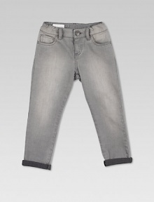 Slightly faded, stretchy denim in a classic five-pocket style with Gucci crest embroidery on back pocket.Front button closureBelted waistband with elasticized rearZip flyFive-pocket style98% cotton/2% elastaneDry cleanMade in Italy Slightly faded, stretchy denim in a classic five-pocket style with Gucci crest embroidery on back pocket.Front button closureBelted waistband with elasticized rearZip flyFive-pocket style98% cotton/2% elastaneDry cleanMade in Italy