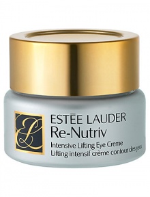 Re-Nutriv Intensive Lifting Eye Creme virtually lifts eye area, giving it a younger, brighter appearance. Special moisture magnets instantly attract and bind moisture - comforting, refreshing and plumping your skin. Reduces the appearance of lines and wrinkles around the eyes. Minimizes the look of dark circles and helps inhibit their reappearance. Extra-gentle, delicately emollient formula includes a rare anti-irritant to de-emphasize puffiness. 0.5 oz. Re-Nutriv Intensive Lifting Eye Creme virtually lifts eye area, giving it a younger, brighter appearance. Special moisture magnets instantly attract and bind moisture - comforting, refreshing and plumping your skin. Reduces the appearance of lines and wrinkles around the eyes. Minimizes the look of dark circles and helps inhibit their reappearance. Extra-gentle, delicately emollient formula includes a rare anti-irritant to de-emphasize puffiness. 0.5 oz.