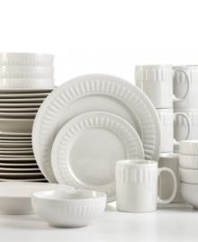A delicate, Greek-inspired design is set in strong stoneware, creating a beautiful casual dinnerware set from Pfaltzgraff. Microwave and dishwasher safe, this set is ideal for everyday use and keeps your tablescape looking fresh. A delicate, Greek-inspired design is set in strong stoneware, creating a beautiful casual dinnerware set from Pfaltzgraff. Microwave and dishwasher safe, this set is ideal for everyday use and keeps your tablescape looking fresh.