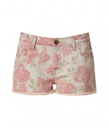 Get the look of the moment in these must-have printed shorts from Current Elliott - Classic five-pocket styling, boyfriend cut, all-over rose print, frayed hem - Style with wedge heels, an oversized tee, and a boyfriend blazer