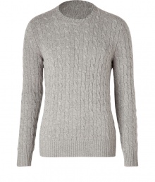 A luxury essential in a cool shade of heather grey, Ralph Laurens super soft cable knit cashmere pullover counts as a multi-season must - Round neckline, long sleeves, ribbed trim - Contemporary slim fit - Wear over shirts or tees with jeans, cords or chinos A luxury essential in a cool shade of heather grey, Ralph Laurens super soft cable knit cashmere pullover counts as a multi-season must - Round neckline, long sleeves, ribbed trim - Contemporary slim fit - Wear over shirts or tees with jeans, cords or chinos