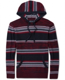 Great looking hooded sweater with prideful horizontal stripes by Retrofit.