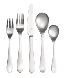A flatware set with a brushed satin finish and minimalist design brings modern artistry to casual tables. Soft curves in stainless steel provide a comfortable, balanced feel for everyday use. Includes service for 4. A flatware set with a brushed satin finish and minimalist design brings modern artistry to casual tables. Soft curves in stainless steel provide a comfortable, balanced feel for everyday use. Includes service for 4.
