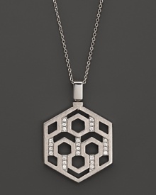 An eye-catching geometric pattern and brilliant diamonds distinguish this sterling silver pendant from India Hicks. An eye-catching geometric pattern and brilliant diamonds distinguish this sterling silver pendant from India Hicks.