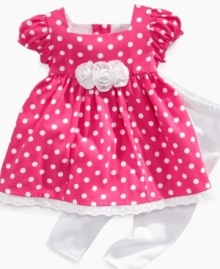 Pretty in polka dots. She'll look as lovely as her day is bound to be in this sweet dress and leggings set from Sweet Heart Rose.