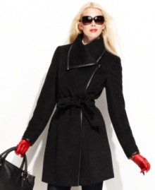 Sharp and sophisticated, Vince Camuto's belted trench makes an edgier alternative to traditional fall outerwear. Metallic-flecked textured fabric adds a luxe touch, too. Sharp and sophisticated, Vince Camuto's belted trench makes an edgier alternative to traditional fall outerwear. Metallic-flecked textured fabric adds a luxe touch, too.