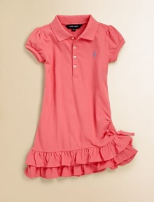 A cotton mesh polo dress teems with ruffles at the hem for a pretty update to a preppy essential.Ribbed polo collarShort capped sleevesButton frontSide ruchingTiered ruffle hem with bow detailCottonMachine washImported Please note: Number of buttons may vary depending on size ordered. A cotton mesh polo dress teems with ruffles at the hem for a pretty update to a preppy essential.Ribbed polo collarShort capped sleevesButton frontSide ruchingTiered ruffle hem with bow detailCottonMachine washImported Please note: Number of buttons may vary depending on size ordered.
