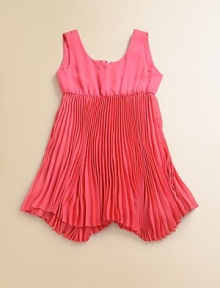 Scoopneck tank with striking back zipper is complimented by a prettily pleated, full skirt with asymmetrical hem for a twirl-ready ensemble.ScoopneckSleevelessBack zipperUneven hemTop: PolyesterSkirt: 96% silk/4% spandexDry cleanMade in the USA Scoopneck tank with striking back zipper is complimented by a prettily pleated, full skirt with asymmetrical hem for a twirl-ready ensemble.ScoopneckSleevelessBack zipperUneven hemTop: PolyesterSkirt: 96% silk/4% spandexDry cleanMade in the USA