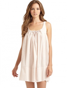 THE LOOKScoopneck with drawstring tie frontSleevelessBabydoll silhouetteSeamed back yokeTHE FITAbout 31 from shoulder to hemTHE MATERIALLaundered cotton batisteCARE & ORIGINMachine washImported THE LOOKScoopneck with drawstring tie frontSleevelessBabydoll silhouetteSeamed back yokeTHE FITAbout 31 from shoulder to hemTHE MATERIALLaundered cotton batisteCARE & ORIGINMachine washImported