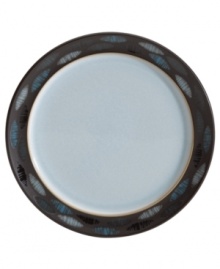 A handsome addition to casual dining, the Sienna tea plate features a glazed white surface and matte mocha rim with shimmering blue ellipses. A handsome addition to casual dining, the Sienna tea plate features a glazed white surface and matte mocha rim with shimmering blue ellipses.