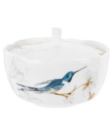 Abuzz with hummingbirds, the airy and bright Nectar sugar bowl brings the outdoors in. Versatile bone china formed in Spode's impressions shapes with a crisp white glaze complements serene country settings. Abuzz with hummingbirds, the airy and bright Nectar sugar bowl brings the outdoors in. Versatile bone china formed in Spode's impressions shapes with a crisp white glaze complements serene country settings.