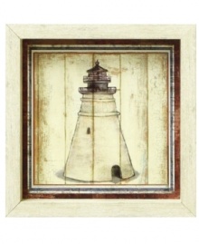 A distressed finish makes the charming Lighthouse 1 print look as if its weathered a few storms. With a whitewashed wooden frame, it's home is definitely by the water.