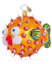 Bursting with holiday joy, the Puff a Kiss ornament from Christopher Radko is dotted with red and white and puckering up under the mistletoe in handcrafted glass. Bursting with holiday joy, the Puff a Kiss ornament from Christopher Radko is dotted with red and white and puckering up under the mistletoe in handcrafted glass.