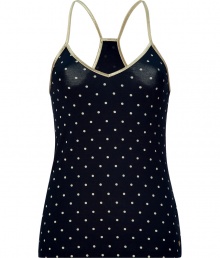 Sweet, feminine camisole top in blue stretch cotton - Delicate white polka dot pattern - Slim cut with slight v-neck and racerback straps - Suitable for night but also for the day as a layering piece - Try at night with matching sleep shorts Sweet, feminine camisole top in blue stretch cotton - Delicate white polka dot pattern - Slim cut with slight v-neck and racerback straps - Suitable for night but also for the day as a layering piece - Try at night with matching sleep shorts