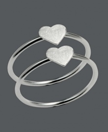 Stackable style with a hint of sweetness. These adorable heart rings by Unwritten fit neatly on top of one another and feature a polished, sterling silver setting. Sizes 7 and 8. Stackable style with a hint of sweetness. These adorable heart rings by Unwritten fit neatly on top of one another and feature a polished, sterling silver setting. Sizes 7 and 8.