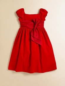 Pretty puffed sleeves, a full skirt and a wide satin sash give a timelessly sweet look to a festive corduroy party dress.Ruffle-trimmed crewneckPuffed sleevesBack buttonsEmpire-waist with wide ruched sash and bowFull skirt with petticoatCottonMachine washImported