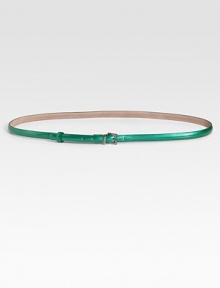 This slender strap of bright, shimmery leather fastens with a delicate metal buckle.About ½ wideLeatherMade in Italy of imported fabric This slender strap of bright, shimmery leather fastens with a delicate metal buckle.About ½ wideLeatherMade in Italy of imported fabric