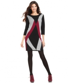 Make the switch from warm to cool temperatures with Spense's petite sweater dress! A stylish colorblocked pattern makes it stand out from the crowd. Make the switch from warm to cool temperatures with Spense's petite sweater dress! A stylish colorblocked pattern makes it stand out from the crowd.