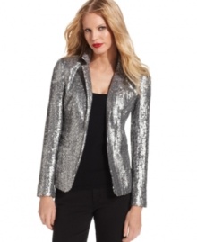 Put a shimmering finishing touch on a special occasion or holiday look with this fully sequined blazer from MICHAEL Michael Kors. Put a shimmering finishing touch on a special occasion or holiday look with this fully sequined blazer from MICHAEL Michael Kors.