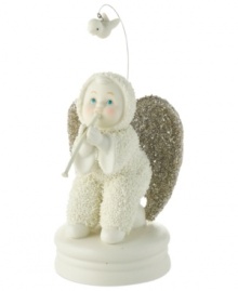 Time for a sing-a-long. A precious Snowbaby with piercing blue eyes and gold wings plays a musical instrument in this timeless figurine from Department 56. Time for a sing-a-long. A precious Snowbaby with piercing blue eyes and gold wings plays a musical instrument in this timeless figurine from Department 56.