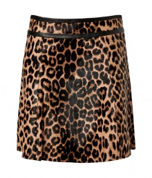 Lend a wild edge to your luxe city staples with A.L.C.s ultra soft leopard print haircalf skirt -  Black leather trim, metal back zip - Fitted top, flared silhouette - Wear with a modern knit, opaque tights and high-heel ankle boots