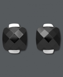 Add a little punctuation to your look. Simple studs in bold color adds a subtle touch to any look. Set in polished sterling silver, earrings feature cushion-cut onyx (10 mm). Approximate diameter: 1/2 inch.