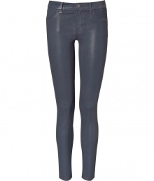 These bold blue coated jeans from J Brand add instant rock n roll edge to your casual-cool basics - Classic five-pocket styling, skinny leg, low-rise, coated cotton with stretch - Form-fitting - Pair with an oversized graphic tee, a leather jacket, and platform heels