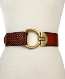Oh, baby is this Steve Madden belt the bomb. The oversized O-ring in burnished brass-tone makes a statement alongside the faux braided leather, for a look that adds just enough attitude and interest. Oh, baby is this Steve Madden belt the bomb. The oversized O-ring in burnished brass-tone makes a statement alongside the faux braided leather, for a look that adds just enough attitude and interest.