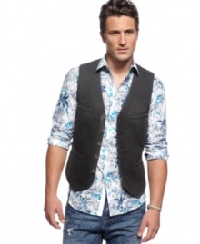 Dress up your casual look with the simple pairing of this vest from INC International Concepts with your favorite button down or t-shirt and a pair of jeans. Dress up your casual look with the simple pairing of this vest from INC International Concepts with your favorite button down or t-shirt and a pair of jeans.