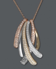 Trio by Effy Collection's unique pendant necklace blends 14k gold, 14k white gold, and 14k rose gold together perfectly in a sparkling spray. Decorated with rows of round-cut diamonds (5/8 ct. t.w.) for added shine. Approximate length: 18 inches. Approximate drop: 1-1/4 inches. Trio by Effy Collection's unique pendant necklace blends 14k gold, 14k white gold, and 14k rose gold together perfectly in a sparkling spray. Decorated with rows of round-cut diamonds (5/8 ct. t.w.) for added shine. Approximate length: 18 inches. Approximate drop: 1-1/4 inches.