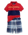 Sure to be a go-to essential, a timeless set pairs a classic polo with a preppy madras short and matching grosgrain ribbon belt.