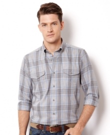 Sport the perfect plaid with this long sleeve button-down shirt from Nautica.