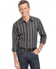 A classic addition to your workweek style is this dobby print striped shirt from Tasso Elba. (Clearance)