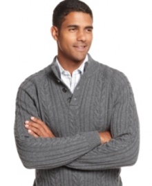 Layer on some sleek texture with this heritage-infused wool blend cabled sweater from Tasso Elba. (Clearance)