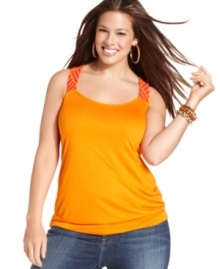 Leave a lasting impression with Eyeshadow's plus size tank top, featuring a lace back!