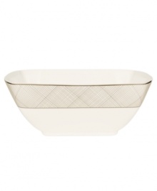 Dressed in a fine diamond grid of bronze and warm taupe, these large square bowls are from Noritake dinnerware. The dishes in the Veneto collection are tailored for formal dining and everyday elegance in bone china. Dressed in a fine diamond grid of bronze and warm taupe, these large square bowls are from Noritake dinnerware. The dishes in the Veneto collection are tailored for formal dining and everyday elegance in bone china.