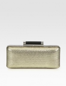 Sparkle with this stunningly shiny, textured metallic leather design.Concealable shoulder strap, 21 dropTop clasp closureOne inside open pocketFully lined8W X 3¼H X 1½DImported