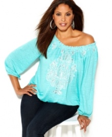 Snag chic casual style with INC's long sleeve plus size peasant top-- dress it up with trousers or down with denim!