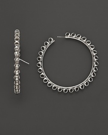 Bold sterling silver hoop earrings showcase Di MODOLO's unique Triadra cages.