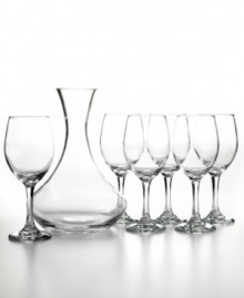This set of no-fuss wine glasses for six in simple, dishwasher-safe glass makes it easy to entertain at a moment's notice. A coordinating decanter completes the glassware set with elegant polish. This set of no-fuss wine glasses for six in simple, dishwasher-safe glass makes it easy to entertain at a moment's notice. A coordinating decanter completes the glassware set with elegant polish.